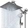 PinWin Modern 12 Large Square Rain Showerhead with 5 Modes Handheld Showerhead Combo Adjustable Arm Easy ToolFree Installation