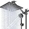 PinWin HighLow Pressure Water Rain Shower Head with 11 Inch Adjustable Extension Arm and 5 Settings Handheld Shower Head ComboPowerful Shower Spray Matte Black 12 Inch