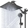 PinWin HighLow Pressure Water Rain Shower Head with 11 Inch Adjustable Extension Arm and 5 Settings Handheld Shower Head ComboPowerful Shower Spray Matte Black 12 Inch