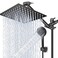 PinWin HighLow Pressure Water Rain Shower Head with 11 Inch Adjustable Extension Arm and 5 Settings Handheld Shower Head ComboPowerful Shower Spray Matte Black 12 Inch