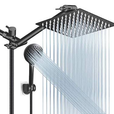 PinWin Shower Head Combo 8 Inch High Pressure Rain with 11 Inch Adjustable Extension Arm and 5 Settings Handheld Powerful Spray Against Low Water Pressure Matte Black