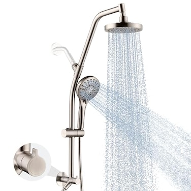 BRIGHT SHOWERS Rain Shower Head with Handheld Combo Dual Shower System with Slide Bar Rain Shower System Adjustable Height Brass Slide Bar Diverter 60 Inch Stainless Steel Hose Brushed Nickel