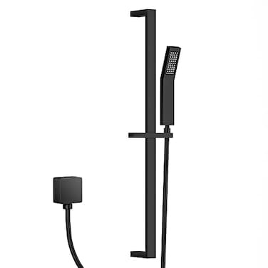 YUESIMATE Solid Brass Hand Shower with Slide Bar Shower Slide Bar 28Inch with Adjustable Square Handheld Shower Head for Bathroom Wall Mount59 in Stainless Steel Hose Matte Black RCS95001