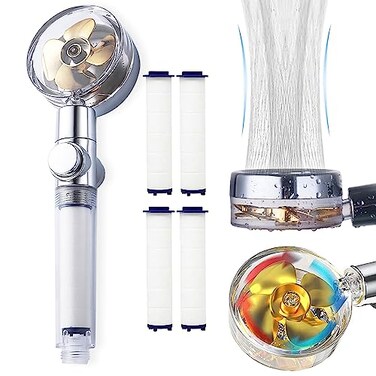 ANTOWER High Pressure Water Saving Handheld Propeller Shower head with filters Vortex shower head pause switch hydro jet shower head Easy Install Turbo Shower Head 360 Degrees Rotating