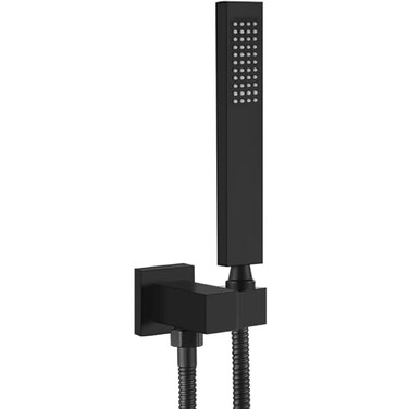 Heyalan SUS304 Stainless Steel Handheld Shower Wand High Pressure Luxury Shower Set High Flow Rectangle Hand Shower Spray with Wall Connector Holder and hose Straight Style Matte Black