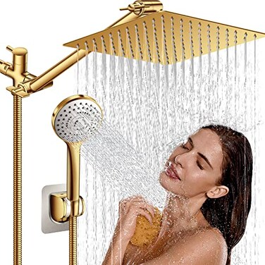 Beekim High Pressure Rainfall Shower HeadHandheld Shower Combo with 11 Adjustable Extension Arm 5 Spray Settings Shower Heads with 60 Hose Antileak Gold 10