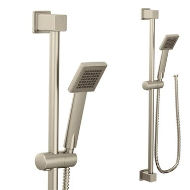 Moen 90 Degree Brushed Nickel Modern EcoPerformance Handshower Handheld Shower with 30Inch Slide Bar and 69Inch Metal Hose S3879EPBN