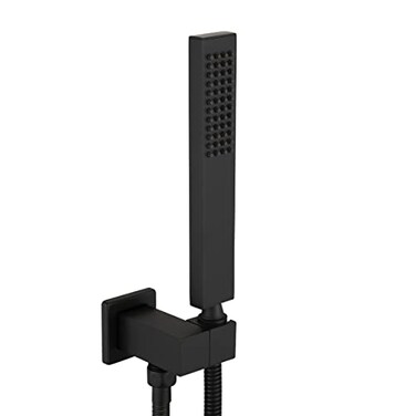 Asyas Brass High Pressure Hand Held Shower Wand Square Head with Adjustable Elbow Wall Connector Shower Holder and 59 Inch Hose Set Matte Black