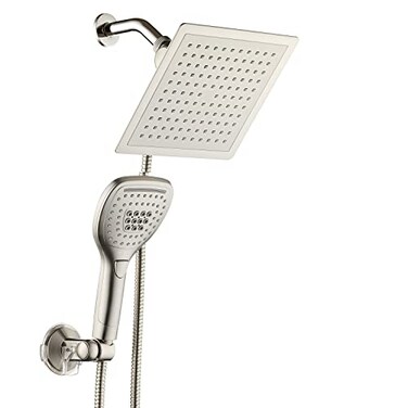 Dream Spa DreamSpa UltraLuxury 9 Rainfall Shower HeadHandheld Combo Convenient PushButton Flow Control Button for easy onehanded operation Switch flow settings with the same hand Satin Nickel