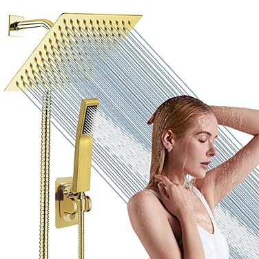 bellearly 8 High Pressure Square Rain Shower Head And All Metal Handheld Shower Equipped With 78Hose 3 Way Diverter ValveAdhesive Shower Head Holder Luxury Shower Combo