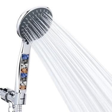 Briout Filtered Shower Head with Handheld High Pressure 5 Spray Mode Showerhead with Hose Bracket Filter for Hard Water
