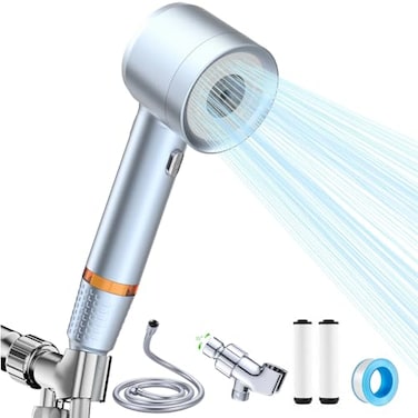 YOUMEIYUAN High Pressure Shower Head with Handheld with Pause Switch 4 Spray Modes Water Saving ShowerheadShowerhead Set with Hose Bracket and Cotton Filter blue