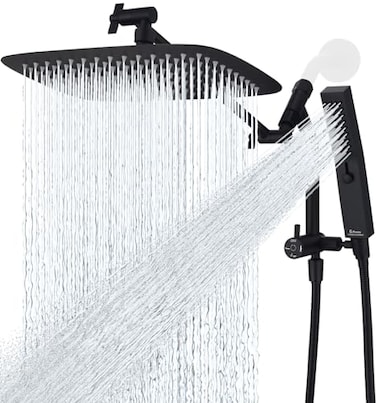 G-Promise GPromise All Metal 12 Inch Rain Shower Head with Massage Mode Handheld Spray Combo 3Way Diverter with Pause Setting Full Body Coverage Modern Bathroom Upgrade Matte Black