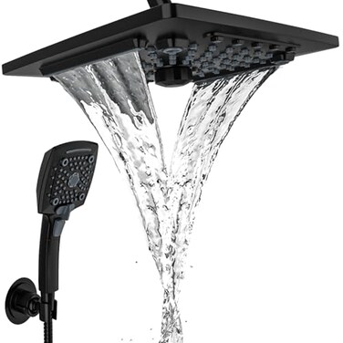 ELLOALLO ELLOALLO Rain Shower Head with Handheld Spray Rainfall Shower Head Combo with 60 Hose Adjustable Dual Showerhead Set with 3Way Diverter Matte Black