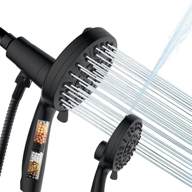 Fyhib Filtered Shower Head with Handheld 9 Spray Modes High Pressure Handheld Shower with Filter Spray Combo Magnetic Shower Heads With 60Inch Long HoseMatte black
