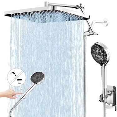 MINGOR-Style 13 Rainfall Shower Head with Handheld Spray Combo PushButton Diverter 3Mode Handheld Shower HeightAdjustable Extension Arm Easy Install in 15 Min Chrome
