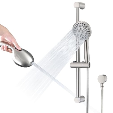 LOCALAND Hand Shower with Slide Bar High Pressure 10 Setting Handheld Shower Head Adjustable Height 24 Slide Bar Wall Supply Elbow and 66ft Extra Long Shower Hose Brushed Nickel