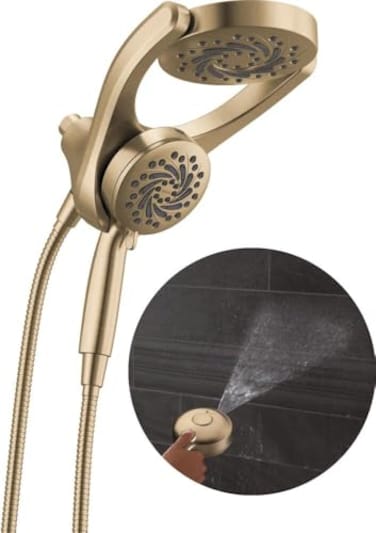 Delta 5Setting HydroRain 2in1 Dual Shower Head with ProClean Spray Brushed Gold High Pressure Shower Head with Handheld Spray 175 GPM Flow Rate Champagne Bronze 75419CZ