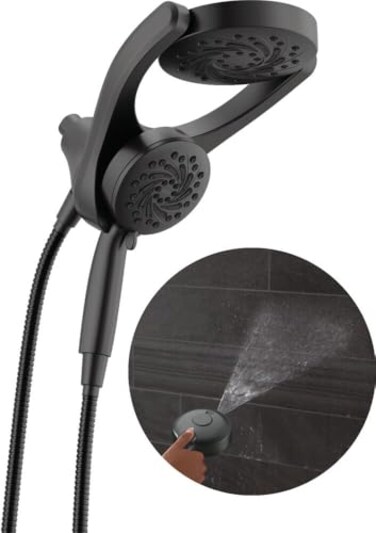 Delta 5Setting HydroRain 2in1 Dual Shower Head with ProClean Spray Matte Black High Pressure Shower Head with Handheld Spray 175 GPM Flow Rate Matte Black 75419BL