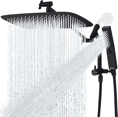 G-Promise GPromise All Metal 14 Inch Rain Shower Head with Massage Mode Handheld Spray Combo 3Way Diverter with Pause Setting Full Body Coverage Modern Bathroom Upgrade Matte Black
