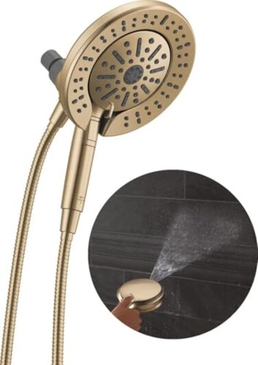 Delta 6Setting In2ition 2in1 Dual Shower Head with Handheld High Pressure ProClean Spray Brushed Gold Detachable Shower Head with Hose 175 GPM Flow Rate Champagne Bronze 75655CZ