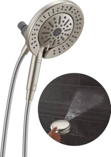 Delta 6Setting In2ition 2in1 Dual Shower Head with Handheld High Pressure ProClean Spray Brushed Nickel Detachable Shower Head with Hose 175 GPM Flow Rate Satin Nickel 75655SN