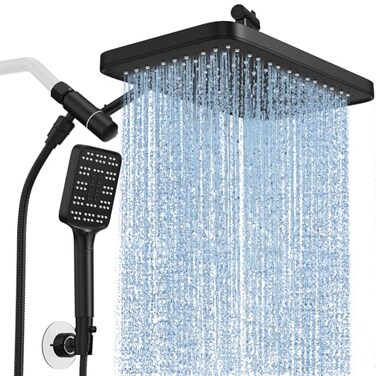 SR SUN RISE Rain Shower Head with Handheld Spray Combo Set Adjustable 12 Rainfall Dual Shower Head DoubleTandem Shower Head Waterfall Showerhead Bathroom Matte Black