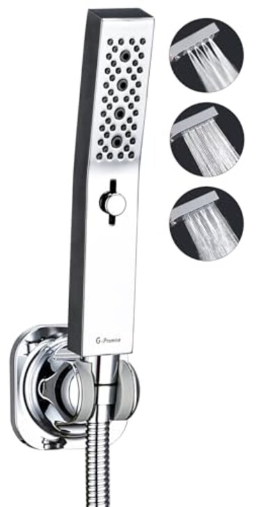 G-Promise GPromise All Metal 3 Function Handheld Shower Head Buildin Massage Mode with 70 Inch Stainless Steel Shower Hose Extra Long and Dual Purpose Hand Held Holder Slide Adjustment Mode Chrome