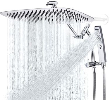 G-Promise GPromise All Metal 16 Inch Rain Shower Head with Massage Mode Handheld Spray Combo 3Way Diverter with Pause Setting Full Body Coverage Modern Bathroom Upgrade Chrome