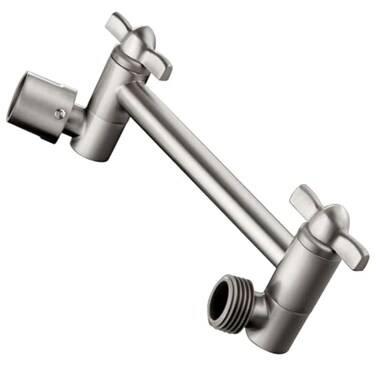BRIGHT SHOWERS Brass Shower Arm Extender for Rain and Handheld Shower Head 5 Inch Universal Shower Head Extension Arm Height Angle Adjustable Brushed Nickel