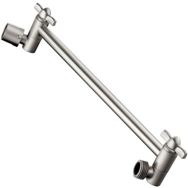 BRIGHT SHOWERS Brass Shower Head Extension Arm for Rain and Handheld Shower Head 10 Inch Universal Shower Arm Extender Height Angle Adjustable Brushed Nickel