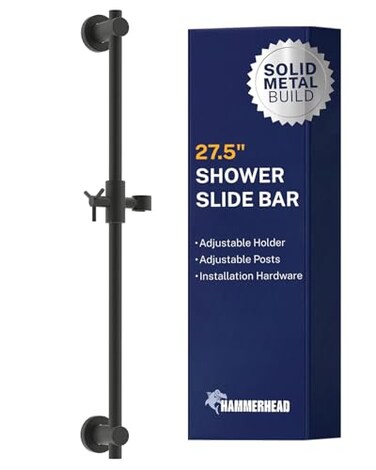 HammerHead Showers Solid Metal 275 Inch Shower Slide Bar for Hand Held Shower Heads Matte Black Adjustable Height Showerhead with Hose Rail System Easily Adjust Height Angle of Handshower
