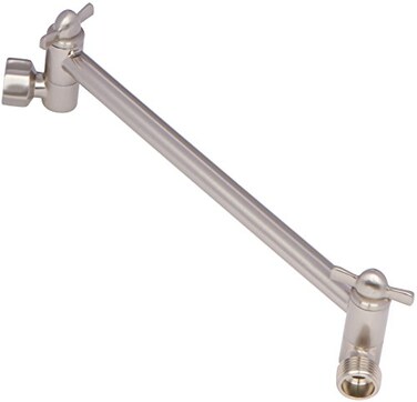 Aqua Elegante Adjustable Shower Arm Extension 10 Inch Solid Brass Showerhead Extender that Adjusts Height Angle with a Universal Fit for Rain Fixed and Handheld Heads Brushed Nickel