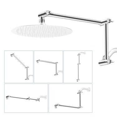 iFealClear All Metal 16 Shower Head Extension Arm Solid Brass Shower Head Extender Adjustable Height Angle G12 Universal Connection Stainless Steel Pipe with Lock Joint for Rain Showerhead Chrome