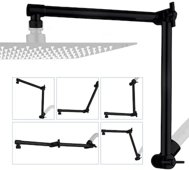 G-Promise GPromise 16 Inch Shower Head Extension Arm Solid Brass Height Angle Adjustable Extender Rise or Lower Rainfall and Fixed Shower Head Matte Black