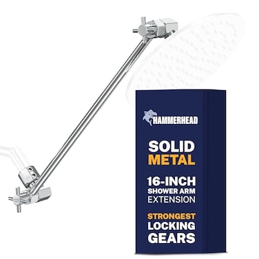 HammerHead Showers Solid Metal 16 Inch Long Adjustable Shower Arm Feat Shark Teeth The Strongest Locking Joints of Any Shower Head Extension Arm Raises Showerhead Height Chrome
