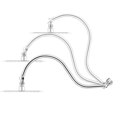 Singing Rain 15 inch Goose Neck Curved Extra Long Adjustable Shower Head Extension Arm With Locking Set Screw Brass Angle Height Adjustable G12 Universal Connector Compatible Chrome Finish