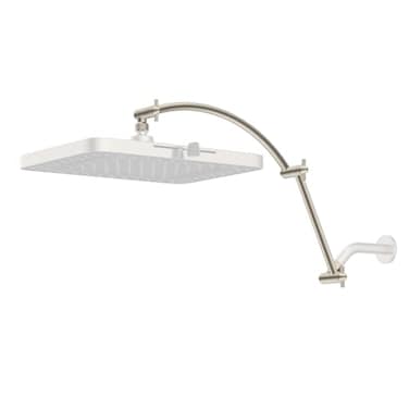 Hibbent All Metal 20 Shower Head Extension Arm Solid Brass Flexible Height Angle Adjustable Shower Arm Extender Universal Connection Stainless Steel Pipe Height Extending Brushed Nickel