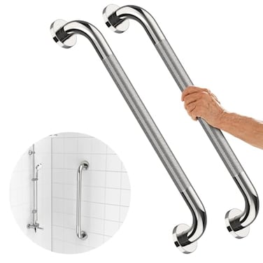 iMomwee 2 Pack 24 Inch Shower Grab Bar with AntiSlip Grip Chrome Stainless Steel Bathroom Grab Bar Handle Shower Balance Bar Safety Hand Rail Support Handicap Elderly Senior Assist Bath Handle