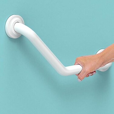 AquaChase 16inch Angled Grab Bar for Stud Mount Bathroom Mobility Aid ADA Compliant Heavy Duty 500lbs Support Rustproof Stainless Steel White