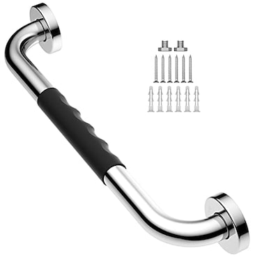 iMomwee Chrome Bathroom Grab Bar 16 inch Stainless Steel AntiSlip Shower Handrail for Elderly Wall Mounted Safety Handicap Bars Balanced Support Handle Bar for Senior