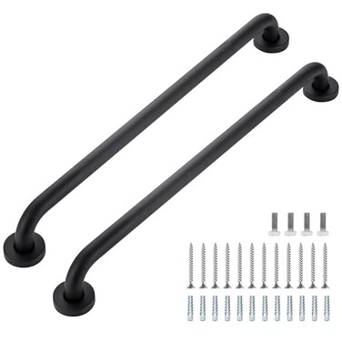 Ravinte Hardware Grab Bars for Shower 2 Pack 24Inch Anti Slip Shower Handles for Elderly Safety Shower Grab Bar Stainless Steel Handicap Grab Bars for Bathroom Black 1 Diameter