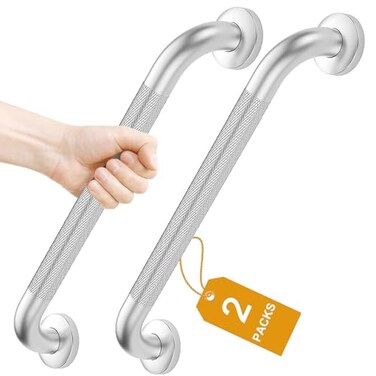 FANHAO 2 Pack Shower Grab Bar 16 Inch Stainless Steel Bathroom Grab Bar with AntiSlip Knurled Grip Heavy Duty Shower Handle Bath Handle Safety Bars for Elderly or Handicapped Brushed