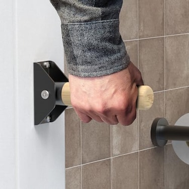 AquaChase Jamb Mount Flip up Bamboo Grab Bar for Stability Doorway Balance Assist Folding Handle Mobility Aids for Seniors and Disabled Persons 300lbs Support Matte Black