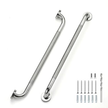JOY DECOR 24 Inch Grab Bars for Shower Stainless Steel Safety Handicap Grab Bars for Bathroom AntiSlip Shower Handle Wall Mounted 2 Pack Polished Nickel
