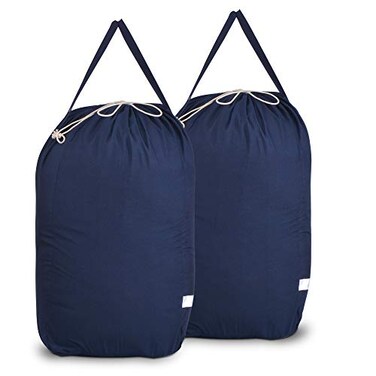 MCleanPin 140L Washable Laundry Bags with HandlesDirty Clothes Storage for College Dorm or Travel Laundry Liner Fit Laundry Hamper or Basket2 PackBrown Navy Blue