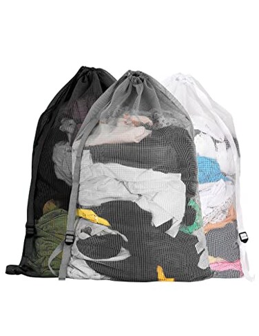 Dalykate Mesh Laundry Bags with Adjustable Shoulder Strap 24 x 36 Heavy Duty Nylon Drawstring Closure 3Pack Mixed Colors