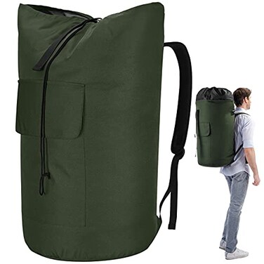 &Atilde;&fnof;zhido Backpack Laundry Bag 115L Heavy Duty Extra Large College Laundry Backpack Dirty Clothes Bag with Shoulder Straps Laundry Hamper Bag with Drawstring Closure for College Dorm Apartment Army Gree