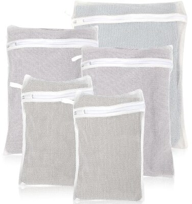 NAHADS 5Piece Organic Cotton Laundry Bags with Zipper and Hanging Loop 3 Sizes S M L Mesh Laundry Bag Durable Cotton Mesh Laundry Bag for Delicate Underwear and Socks