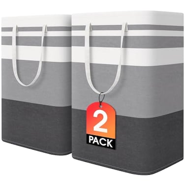 HomeHacks 2 Pack Large Laundry Baskets Waterproof Freestanding Laundry Hampers Collapsible Clothes Hamper with Reinforced Handles in Laundry Room College Dorm Bathroom Bedroom Grey 75Lx2